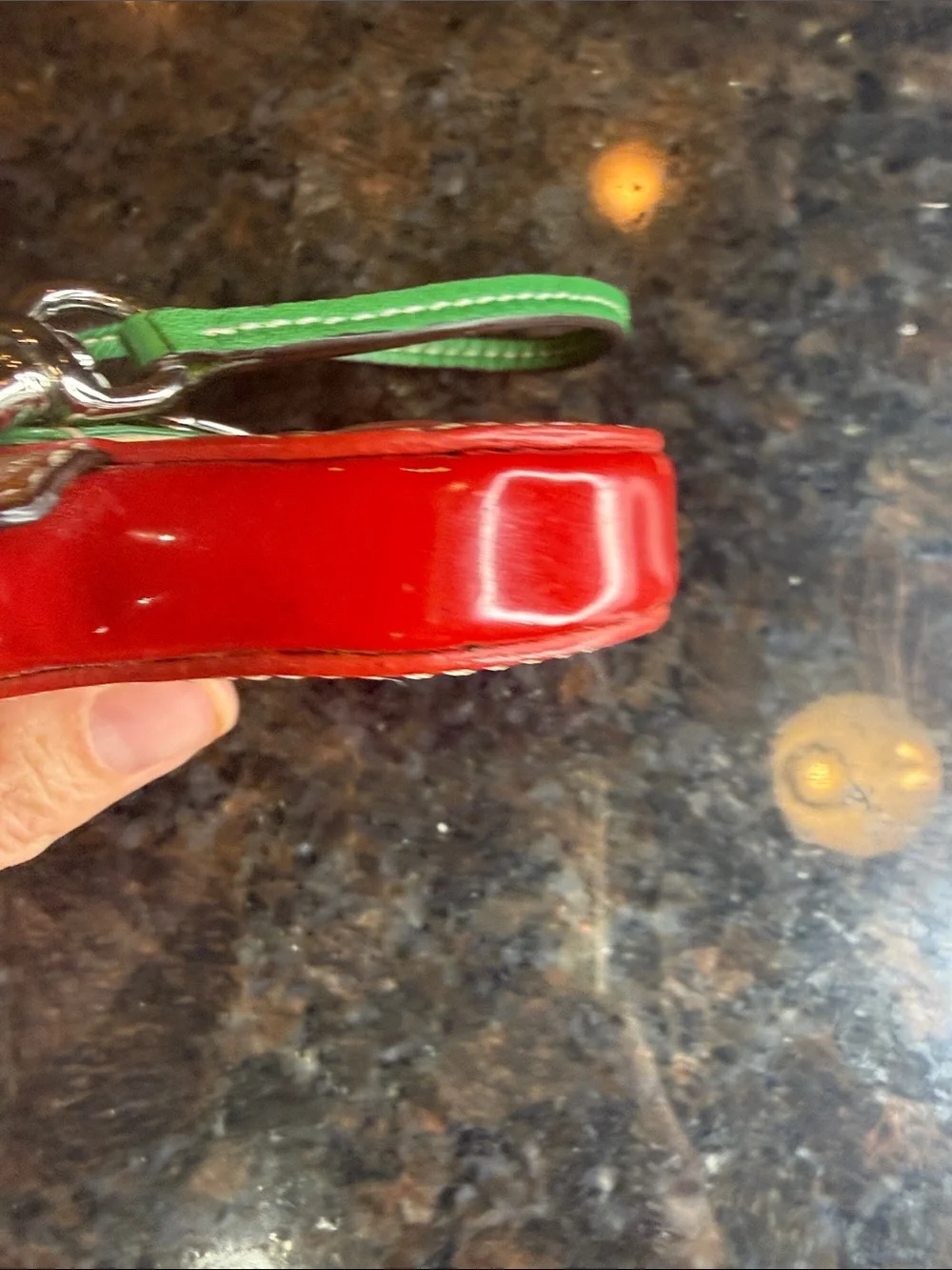 Rare Vintage Coach Red Patent Apple Wristlet Key & Card Holder with Green Leaf